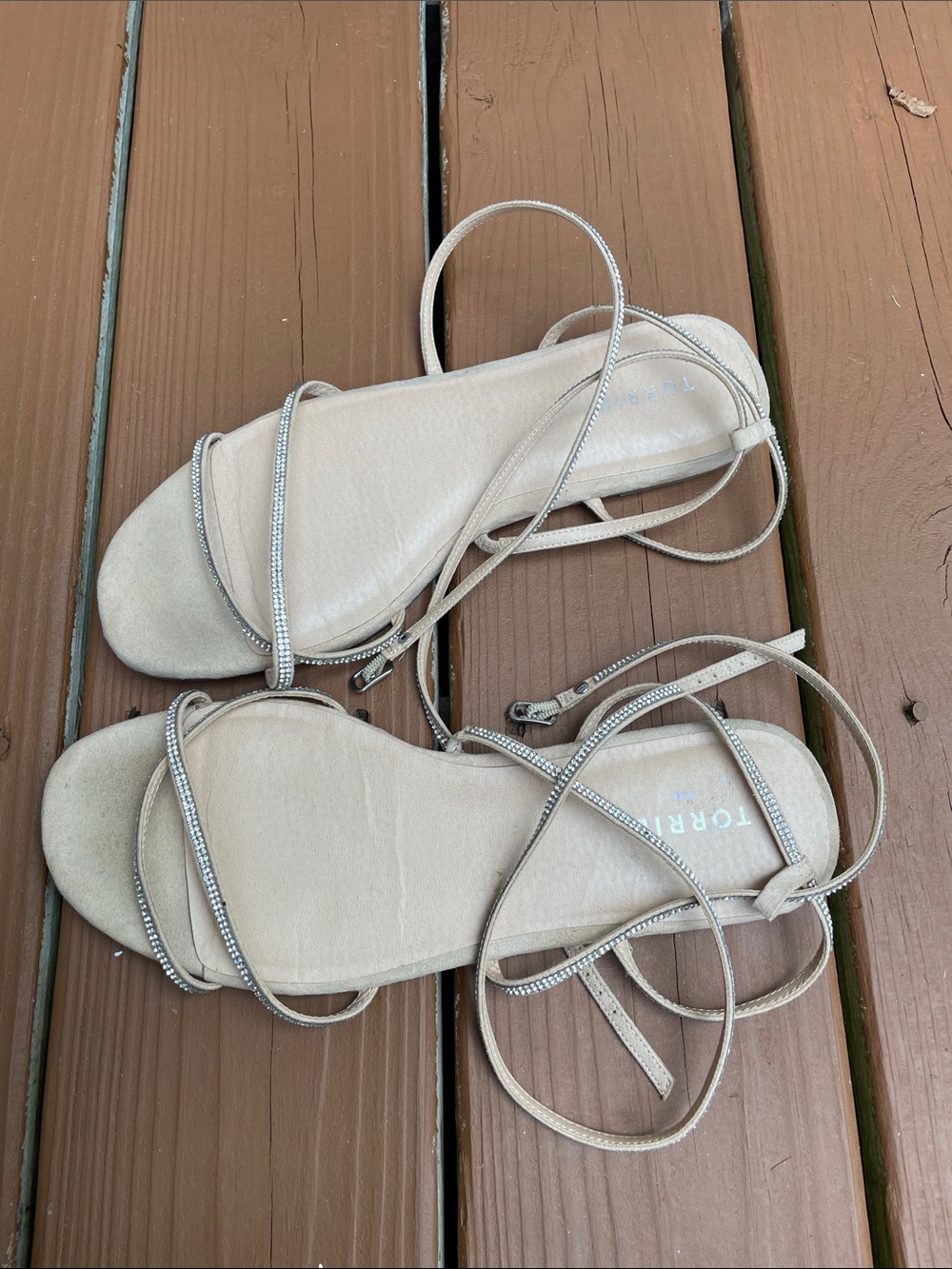 Torrid Rhinestone Strappy Flat Sandals Nude Silver Size 11W
